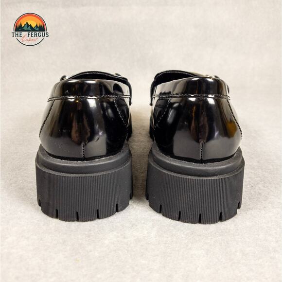 Old Navy Loafer Shoes Black Patent Faux Leather Lug Chunky Heel Women's Size 8.5 - Picture 5 of 11